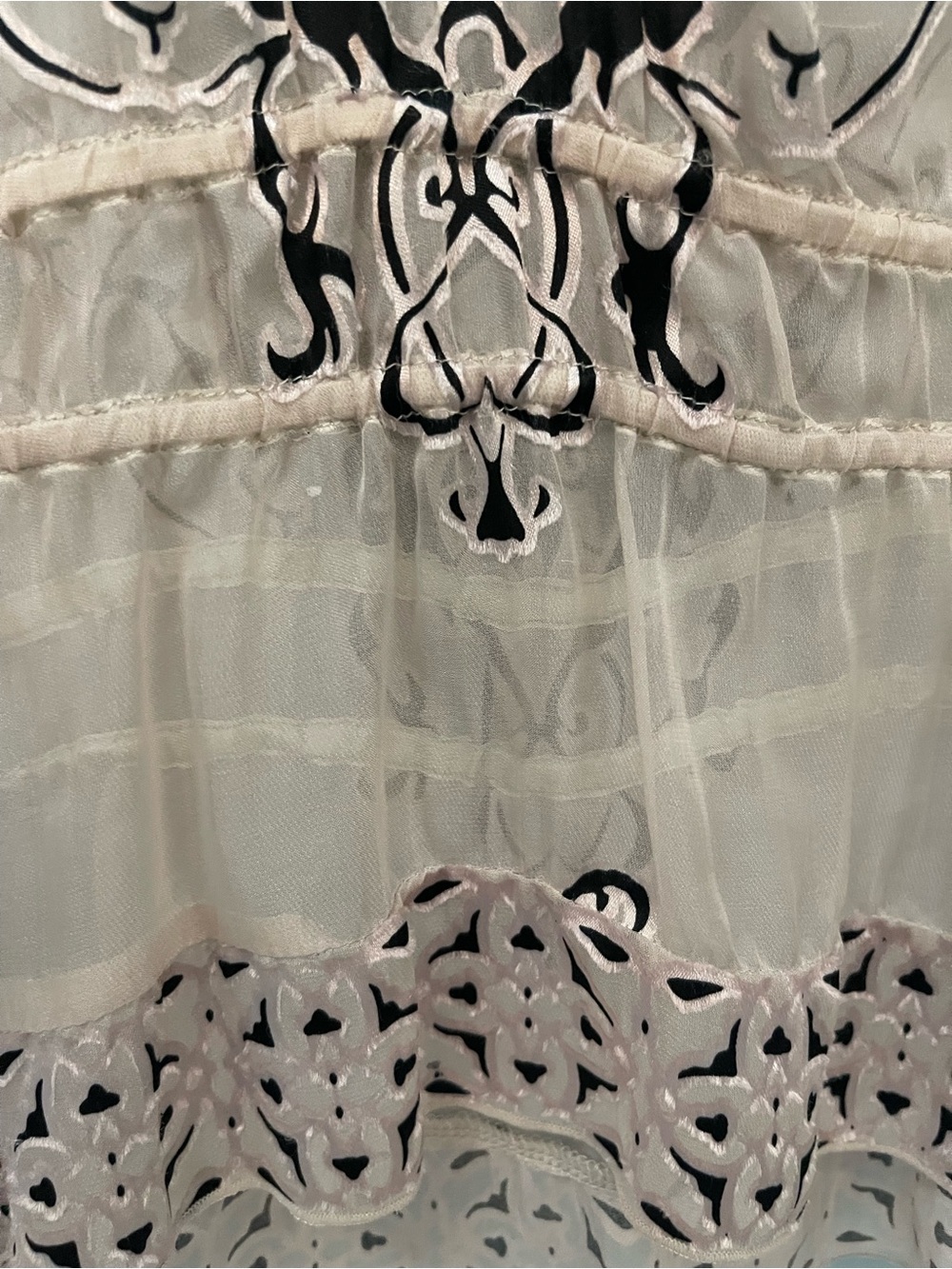 Hale Bob Silk Sheer Lace-Up Tunic M Cream Black Romantic Boho 70% Silk - Picture 8 of 10